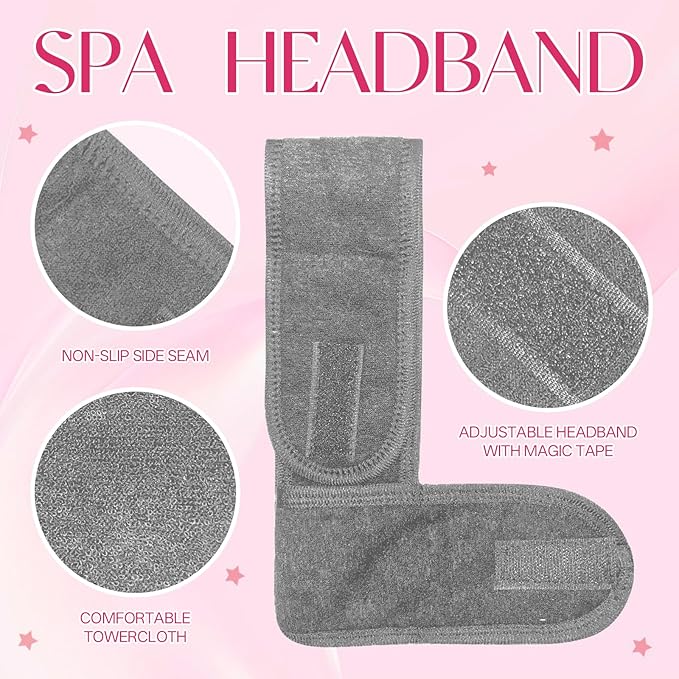 80 Pack Adjustable Spa Headband for Women Non-Slip Facial Hair Wrap for Washing Face, Makeup, Shower, Skincare, and Yoga (Grey, 80)