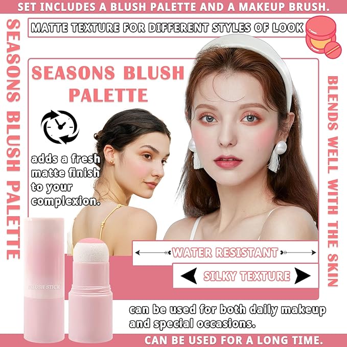 Blush Stick for Cheeks,Face Matte Contour Blush Makeup,Buildable Shimmer Facial Cheek Blusher Shades,Blendable Cosmetic Makeup 02