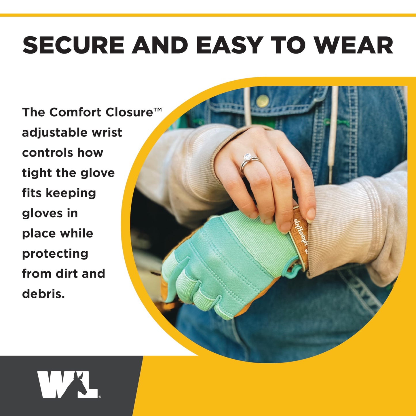 Wells Lamont Women's HydraHyde Leather Hybrid Gloves – Water-Resistant, Durable Cowhide Palm, Spandex Stretch Back – Ideal Landscaping/Farming/Gardening Gloves – Adjustable Wrist– Medium, Blue (3250M)