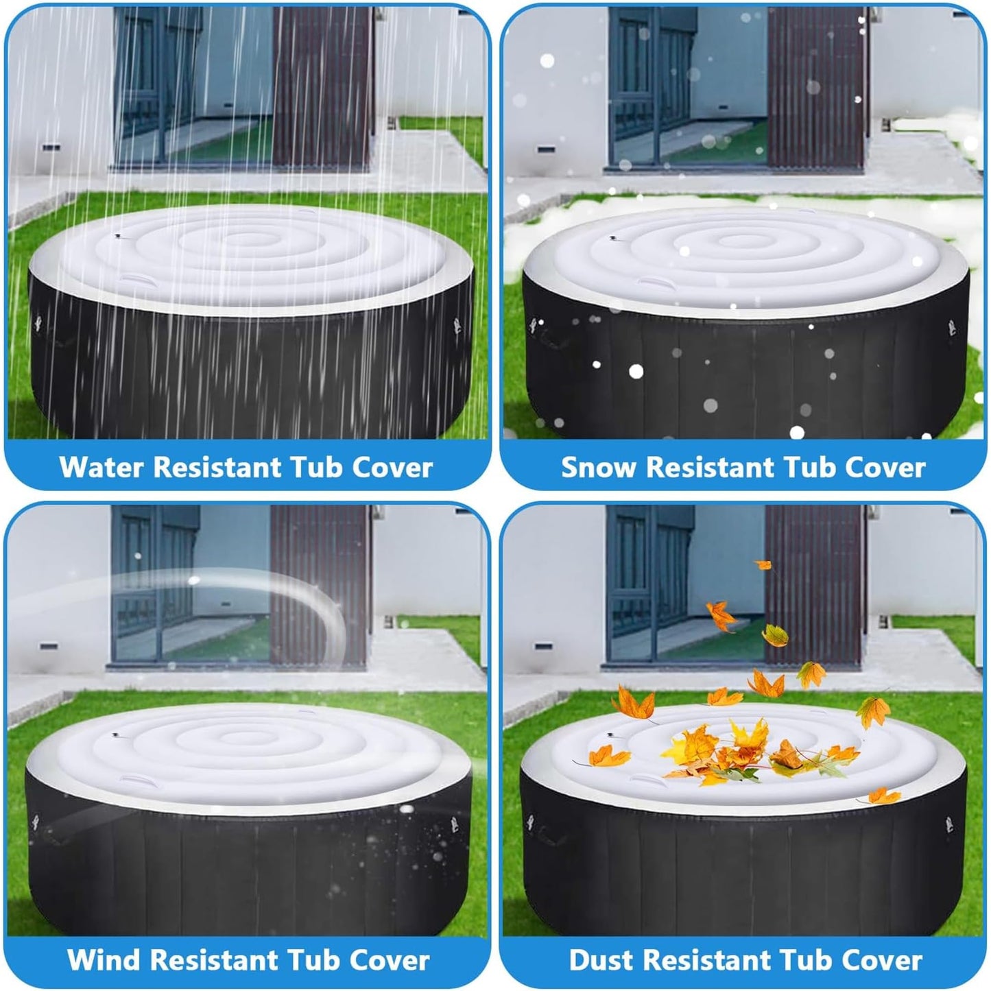 Tlswshsy 4.5 Ft Inflatable Hot Tub Cover- Energy Saving Lid for Round Hot Tub- Foldable Protective Rain Overflow Cover for Outdoor Inflatable Hot Tubs