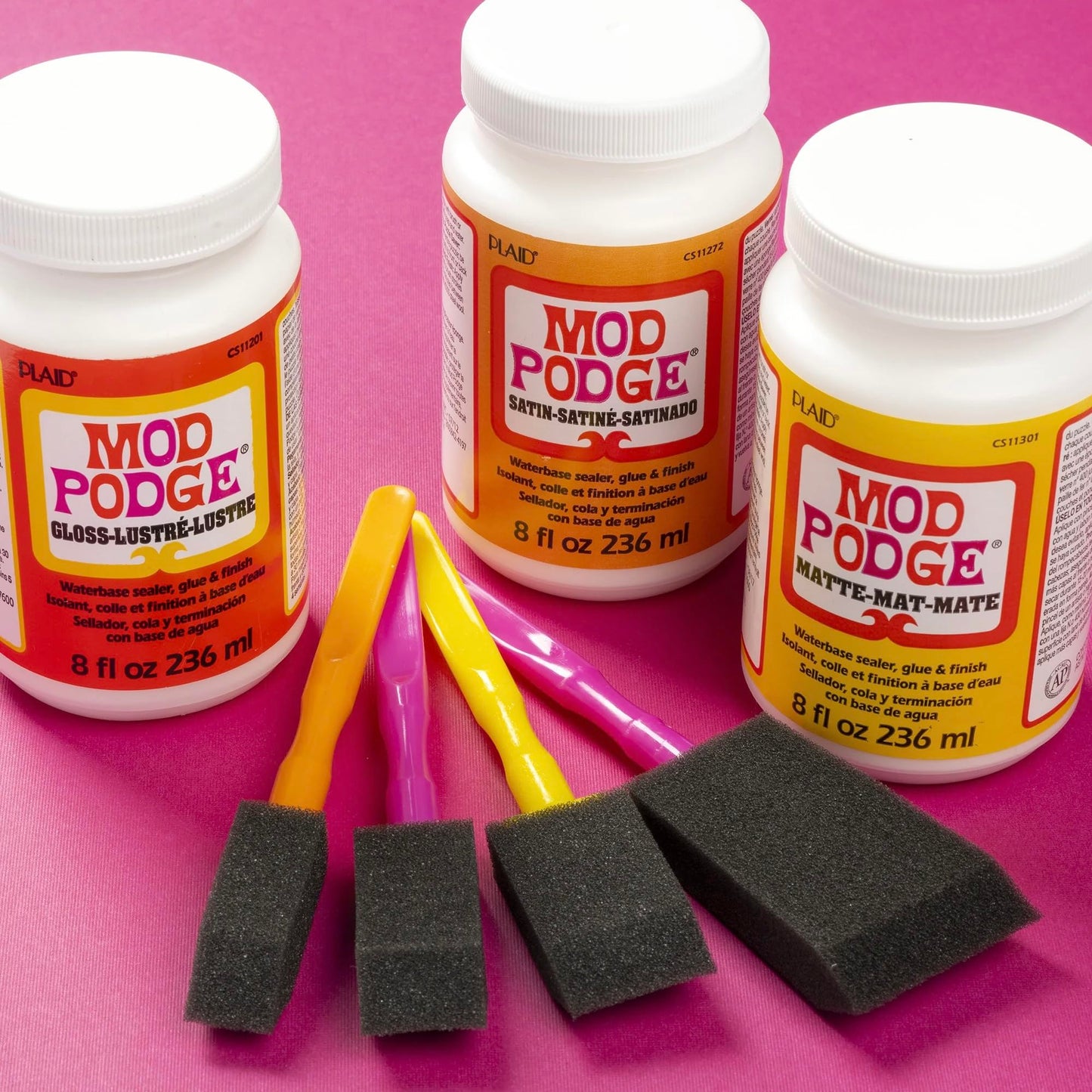 Mod Podge Decoupage Starter Kit, Gloss and Matte Medium with 3 Pixiss Foam Brushes, Waterproof for Puzzles, Wood and More