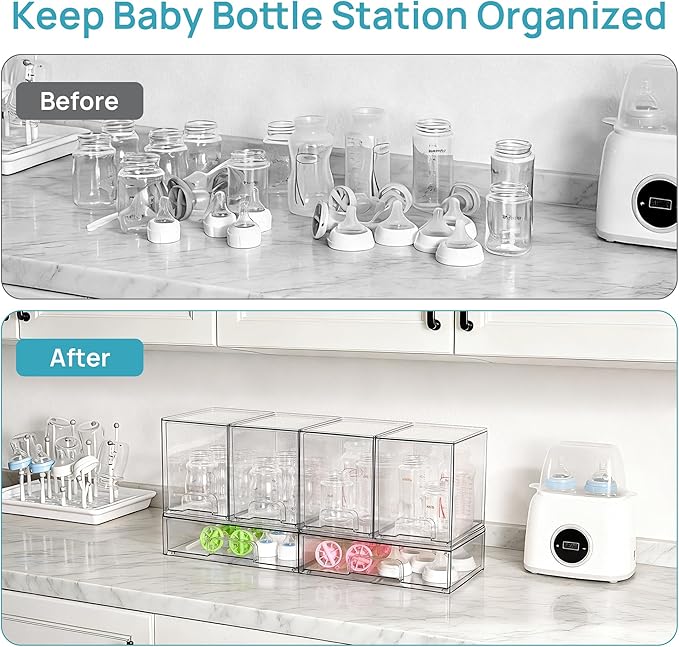 Vtopmart 6 Pack Clear Baby Bottle Organizer Set, Stackable Storage Drawers Ideal for Kichen Countertop, Vanity, Bathroom, Cabinet, Pantry Organization
