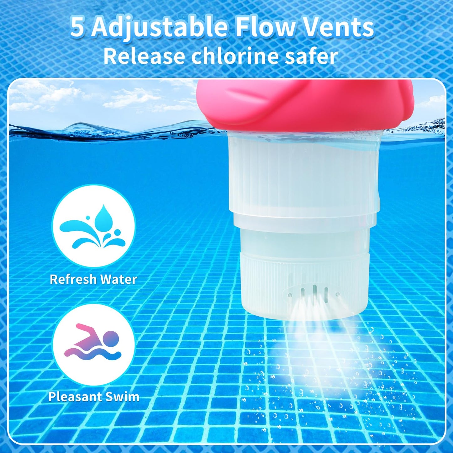 Uekars Solar Pool Chlorine Floater, Flamingo Chlorines Floater with Light, Glow in Dark Chlorines Tablet Floater (Red, 11 in)