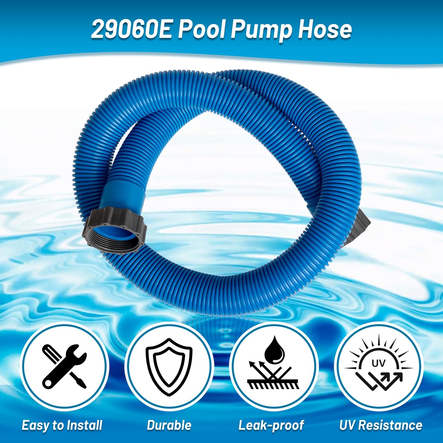 IDEASURE 1.5" Diameter 29060E Pool Pump Hoses for Above Ground Pools - 59" Long Pool Hoses for Intexx Cole man Filter Pumps, Sand Filters & Saltwater Systems with 1,500 to 2,500 GPH Capacity, 2 Pack
