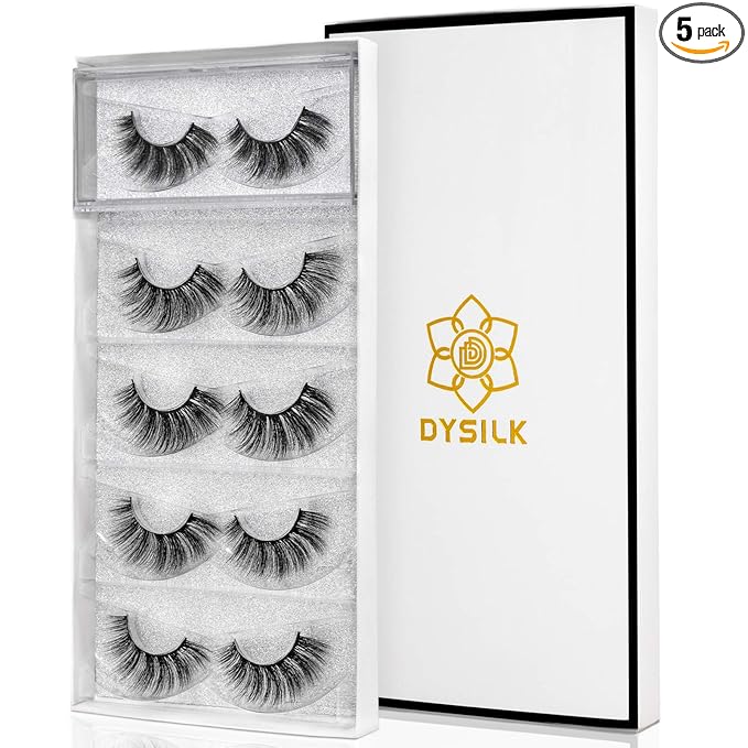 DYSILK Lashes Wispy Eyelashes - False Eyelashes 5 Pairs 6D Mink Lashes - Fake Eyelashes Natural Look Like Extensions Strip Lashes Fluffy Lash Pack | 007-18mm
