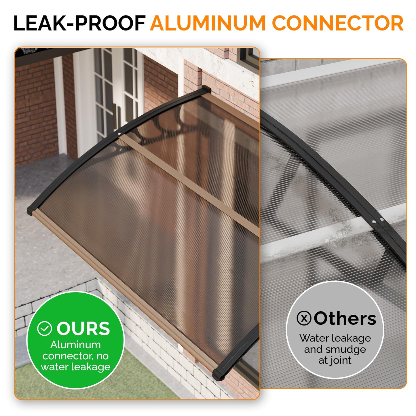 VINGLI Window Awning Door Canopy Exterior, 40" x 60" Awnings for Doors Polycarbonate Cover Patio Door Awning Rain Snow Sunlight Protection Hollow Sheet (Brown Board & Black Bracket)