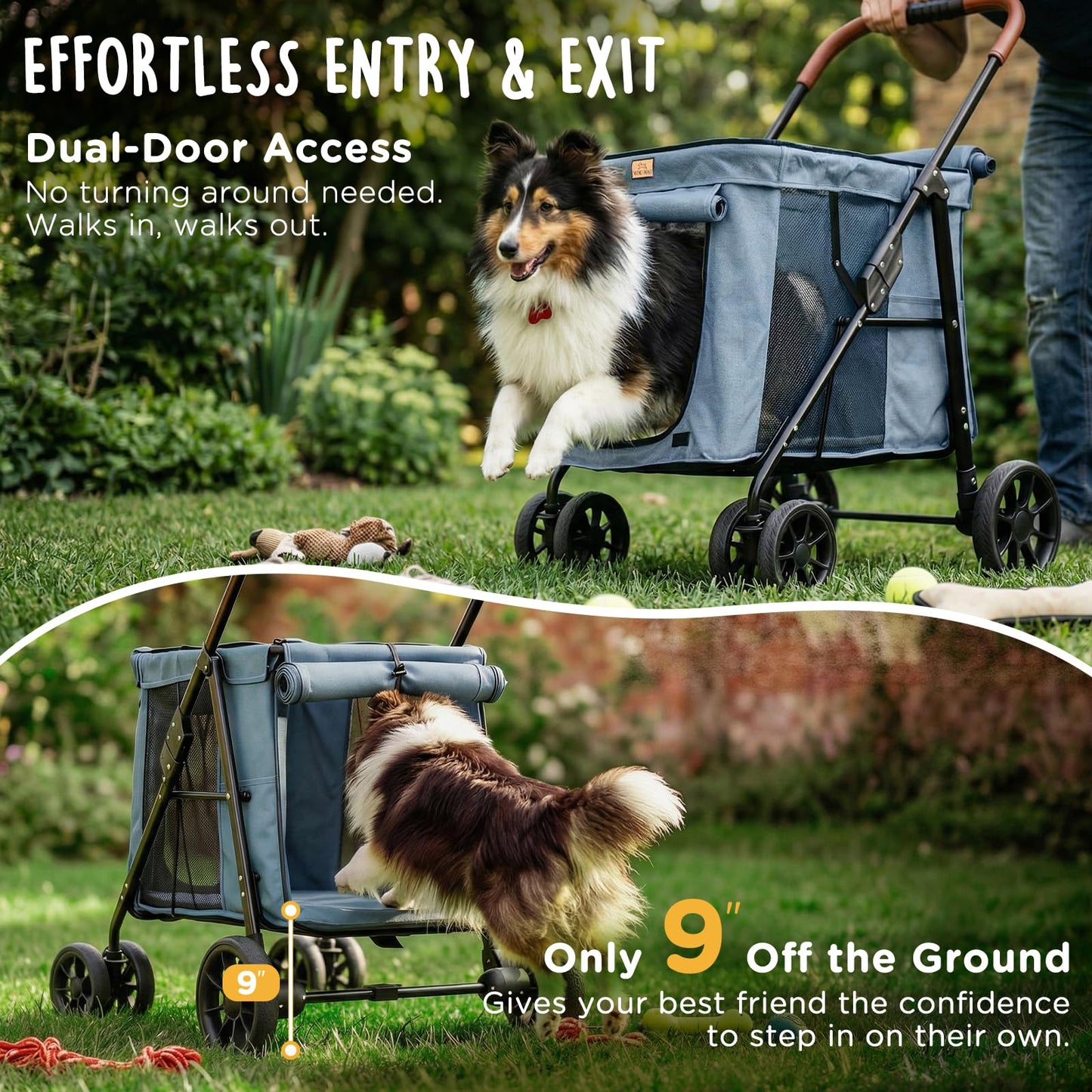 CANINE CANYON Scout Pet Stroller, Heavy Duty Dog Stroller for Large & Medium Dogs, Foldable Pet Stroller for 2 Dogs with All-Terrain Wheels, Storage Pocket & Cup Holder, 55 lbs Capacity, Grey