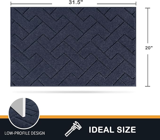 PURRUGS Dirt Trapping Door Mat 20" x 31.5", Non-Slip Machine Washable Entry Rug, Dog Doormat, Indoor Front Door Mat, Super Absorbent Entryway Rug for Muddy Shoes & Paws, Navy Blue