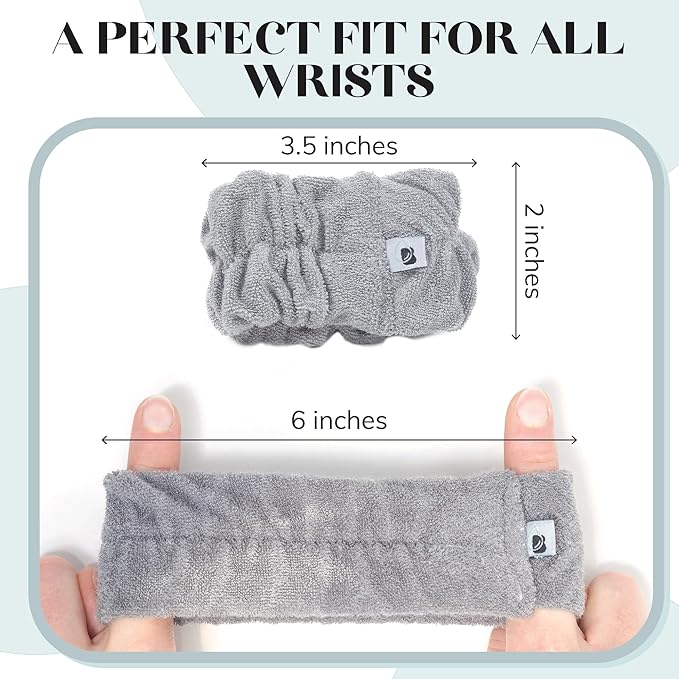 Wrist Bands for Washing Face (6pcs) Ã¢ÂÂ Soft, Absorbent Bamboo Viscose & Polyester Spa Wristbands Prevent Water from Spilling Down Arms | Fast-Drying, Shed-Free Cuffs in Black, White, Gray