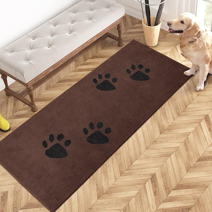 PURRUGS Dirt Trapping Door Mat 24" x 59", Non-Skid/Slip Machine Washable Microfiber Entrance Rug, Shoes Scraper, Dog Doormat, Super Absorbent Floor Mat for Muddy Wet Shoes and Paws, Brown