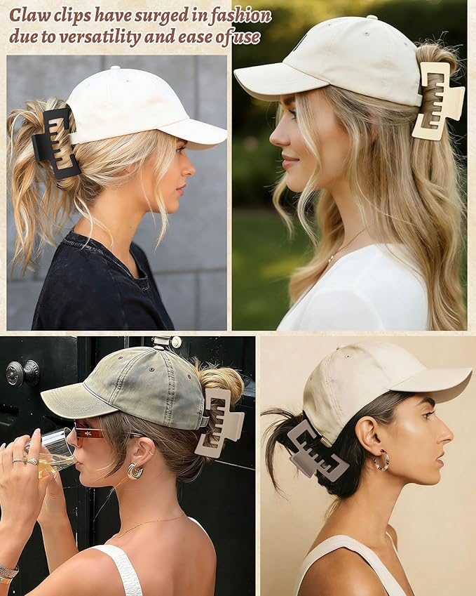 Hat-Friendly Claw Clips for Baseball Caps - 4 Pcs Trucker Hat Hair Clips for Women, Claw Clips for Thick Hair Hat Hairstyles, Gifts Hair Accessories
