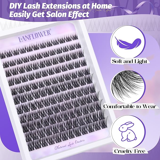 Lash Extension Kit Natural Lash Clusters Kit Waterproof Eyelash Extension Kit Wispy Lash Clusters C Curved Cluster Eyelash Extensions Kit 10-16 mm Individual Lashes by Lanflower