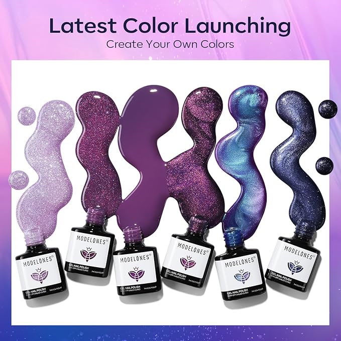 modelones Gel Nail Polish Set, 6 Colors 2026 Winter Purple-Red/Black/Blue Sparkle Chameleon Glitter Gel Polish Purple-Black Color Changing 9D Cat Eye Nail Polish With Magnet LED Nail Art DIY Gift