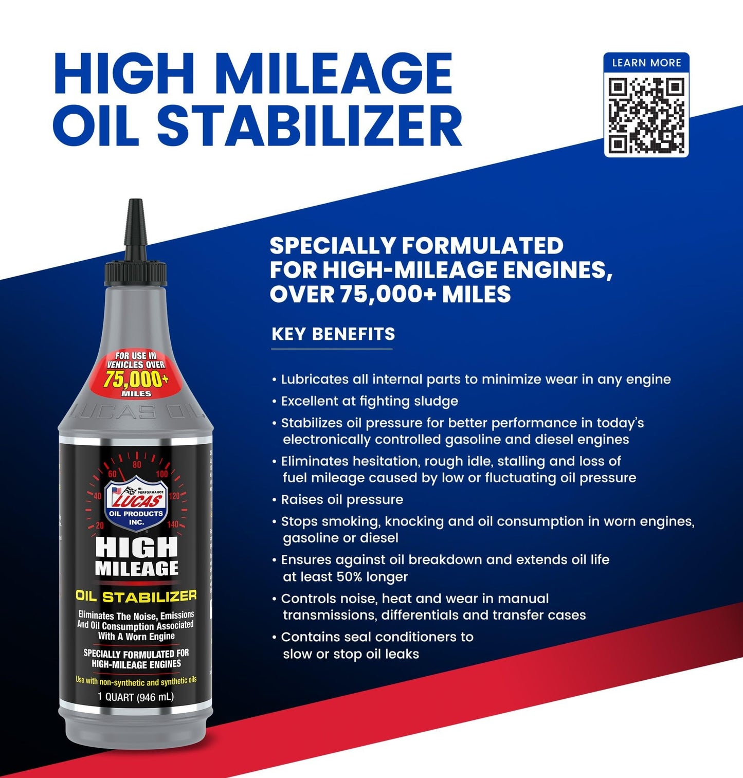 Lucas Oil 10118 High Mileage Oil Stabilizer - 1 Quart