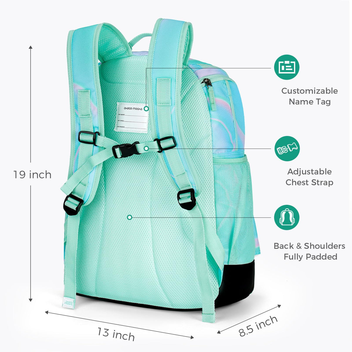 Choco Mocha Swim Bag for Kids Swim Bag for Swimmers, 35L Waterproof Girls Swims Backpack with Wet Dry Compartments, Organized Pool & Beach Bags, Fluids Teal