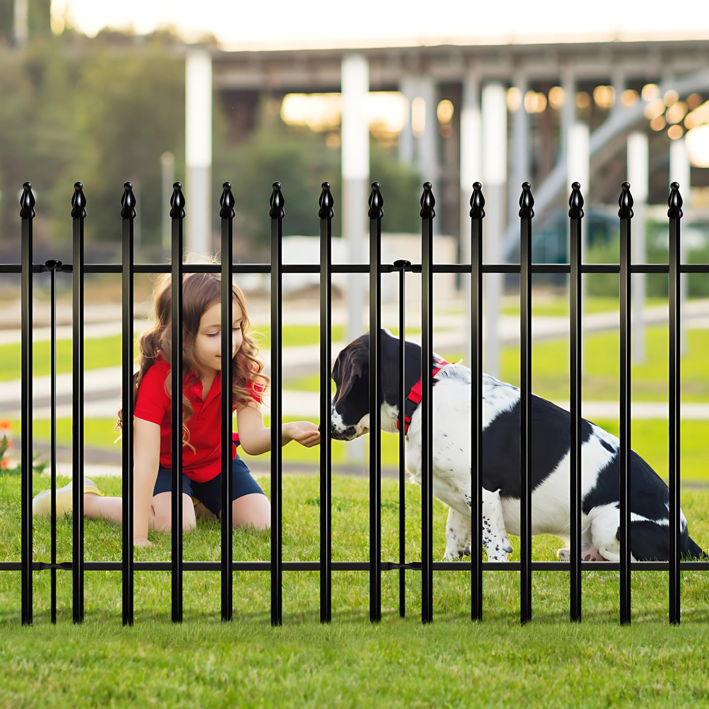Thealyn Metal Garden Fence 32 inch H x 24 inch W (5 Panels, Total Length 10 ft) No Need Dig Outdoor Rustproof Animal Barrier Fencing Border Fence for Dog, Patio,Yard, Landscape, Flower Bed