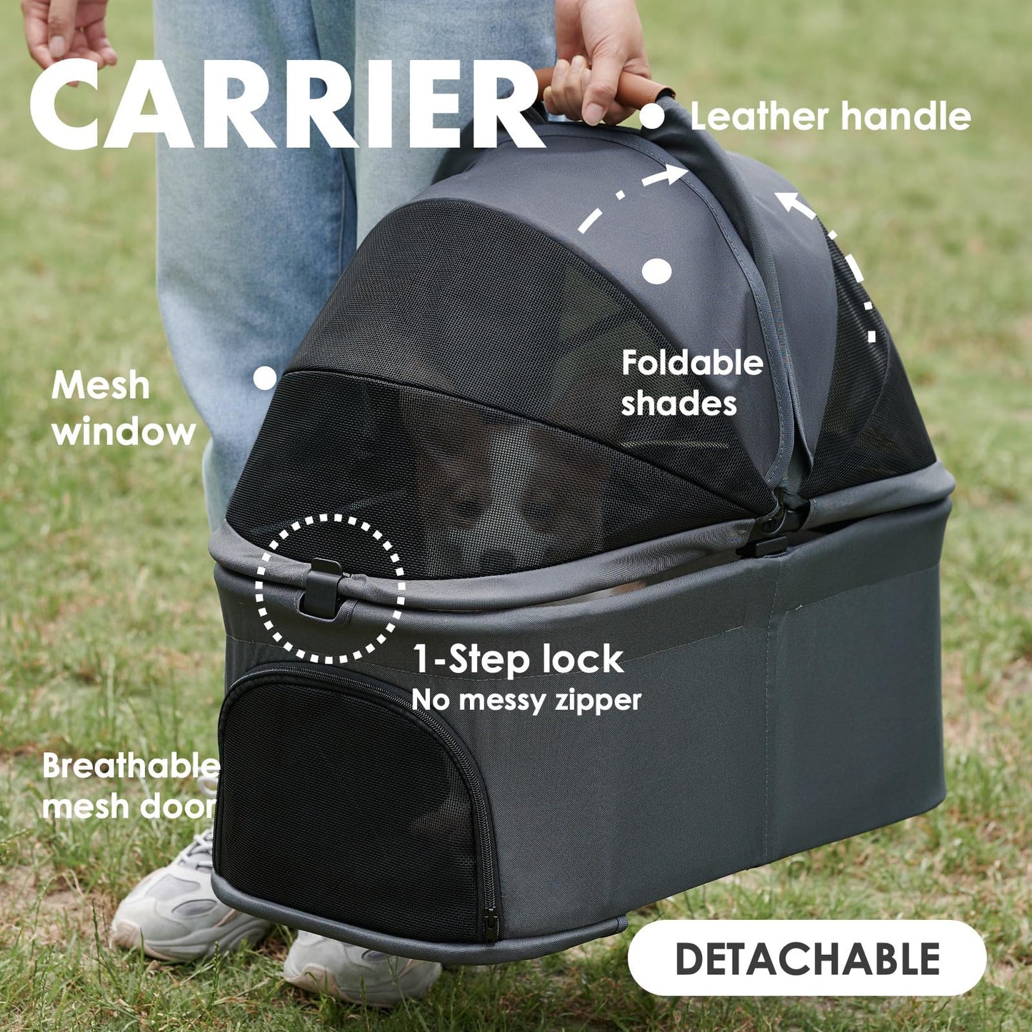 Zoosky 3 in 1 Pet Stroller with Removable Carrier, Folding Stroller for Small/Medium Dogs and Cats, Waterproof, All-Terrain, with Sun Shades, Car Seat