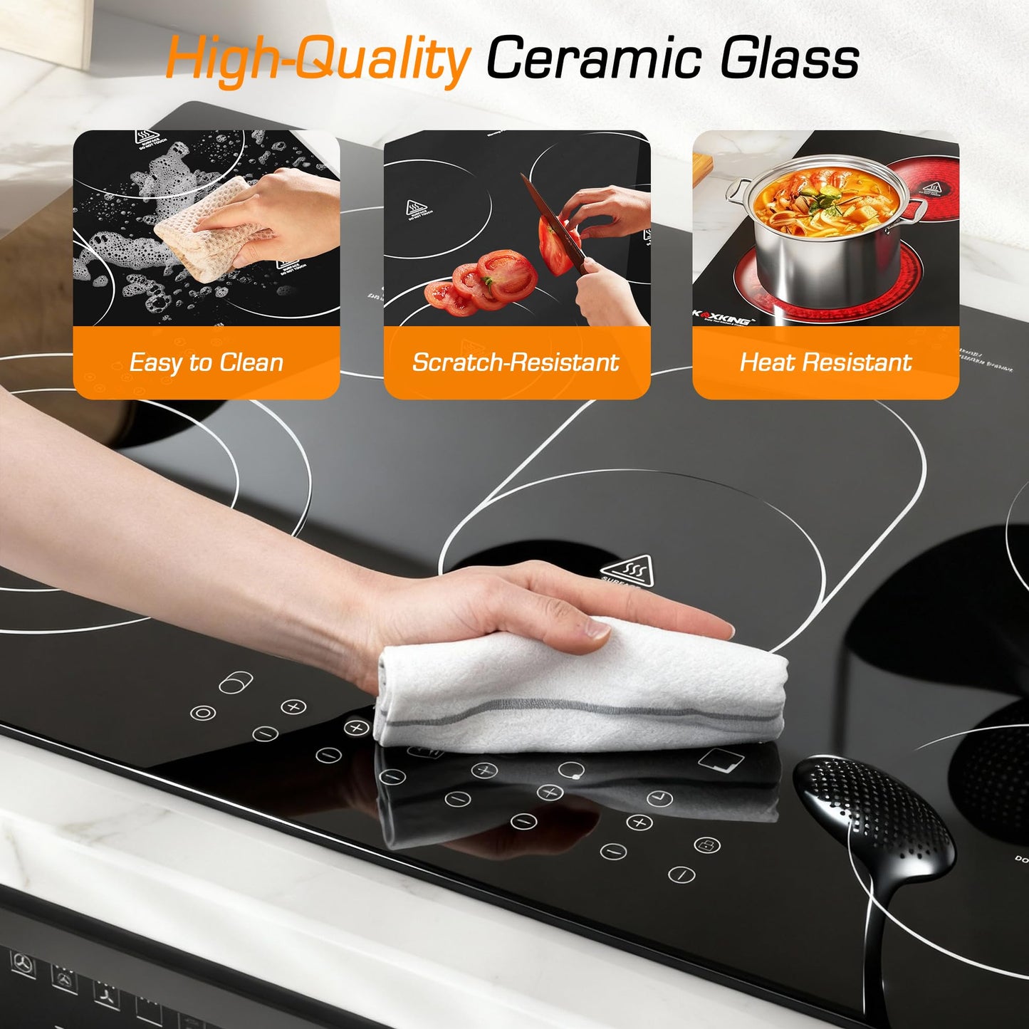 30 Inch Electric Cooktop 5 Burners, 8500W Built-in Radiant Ceramic Stove Top with Dual Expandable Heating Zone, Touch Control 9 Power Levels, Timer & Child Lock, Hard Wired 220-240V
