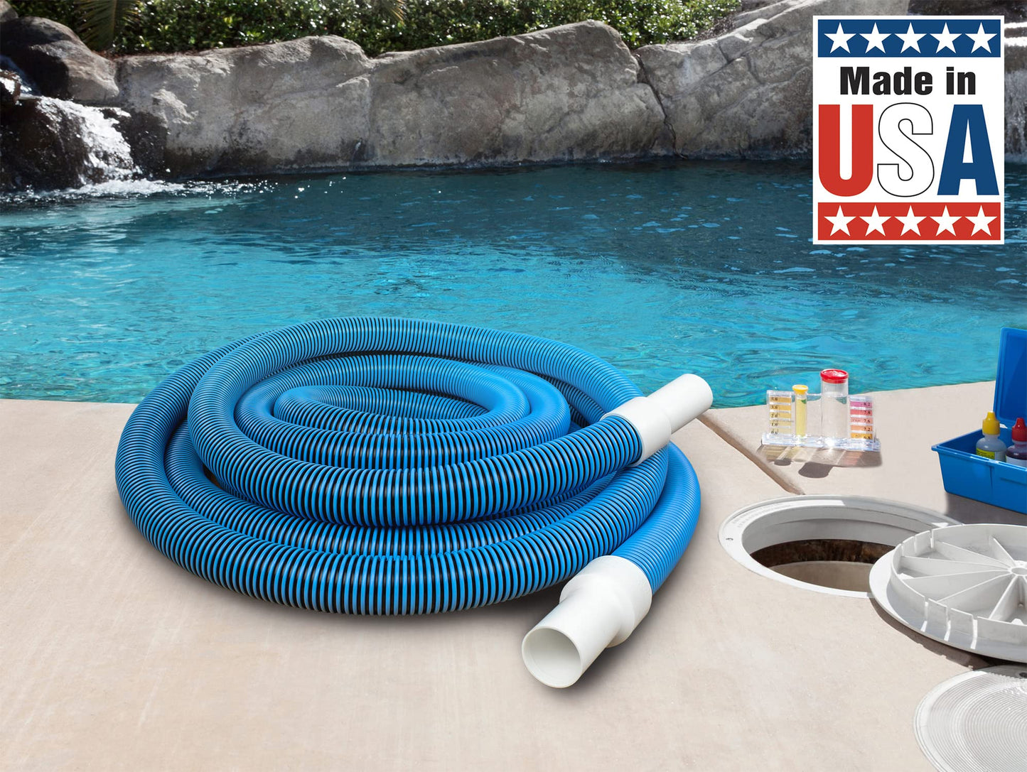 Poolmaster Manual Pool Vacuum Hose, 35 Ft x 1-1/2” for Inground & Above Ground Pools, Not for Automatic Cleaners, Kink-Free, Heavy Duty Pool Cleaner Hose with Swivel Cuff – Made in USA