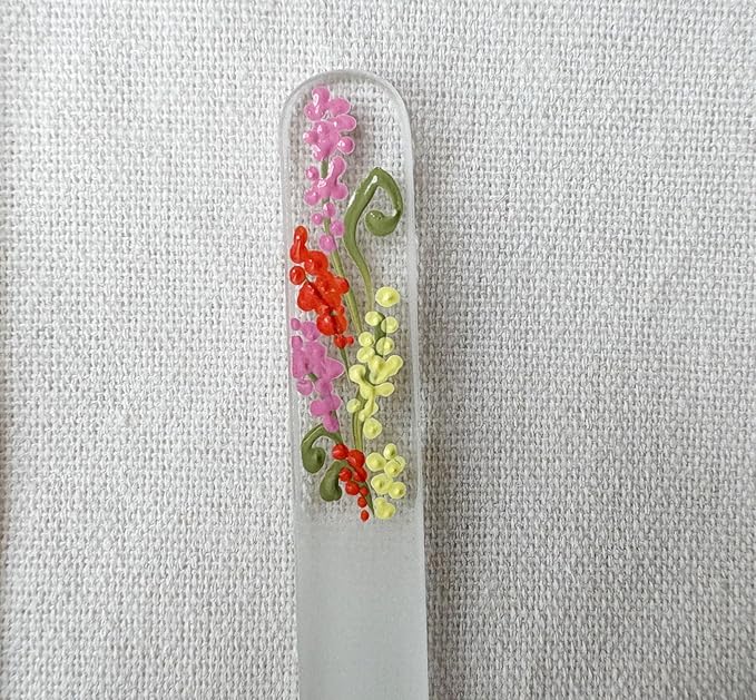 Hand-Painted Pastel Snapdragons Glass Nail File Ã¢ÂÂ Czech Crystal Manicure Tool, Gentle Durable Nail Care Gift for Women