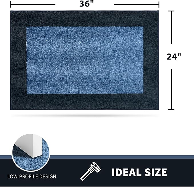 PURRUGS Dirt Trapping Door Mat 24" x 36", Non-Slip Washable Entry Mat, Dog Doormat, Front Door Mat, Super Absorbent Entrance Mat for Muddy Shoes & Paws, Light Blue & Navy