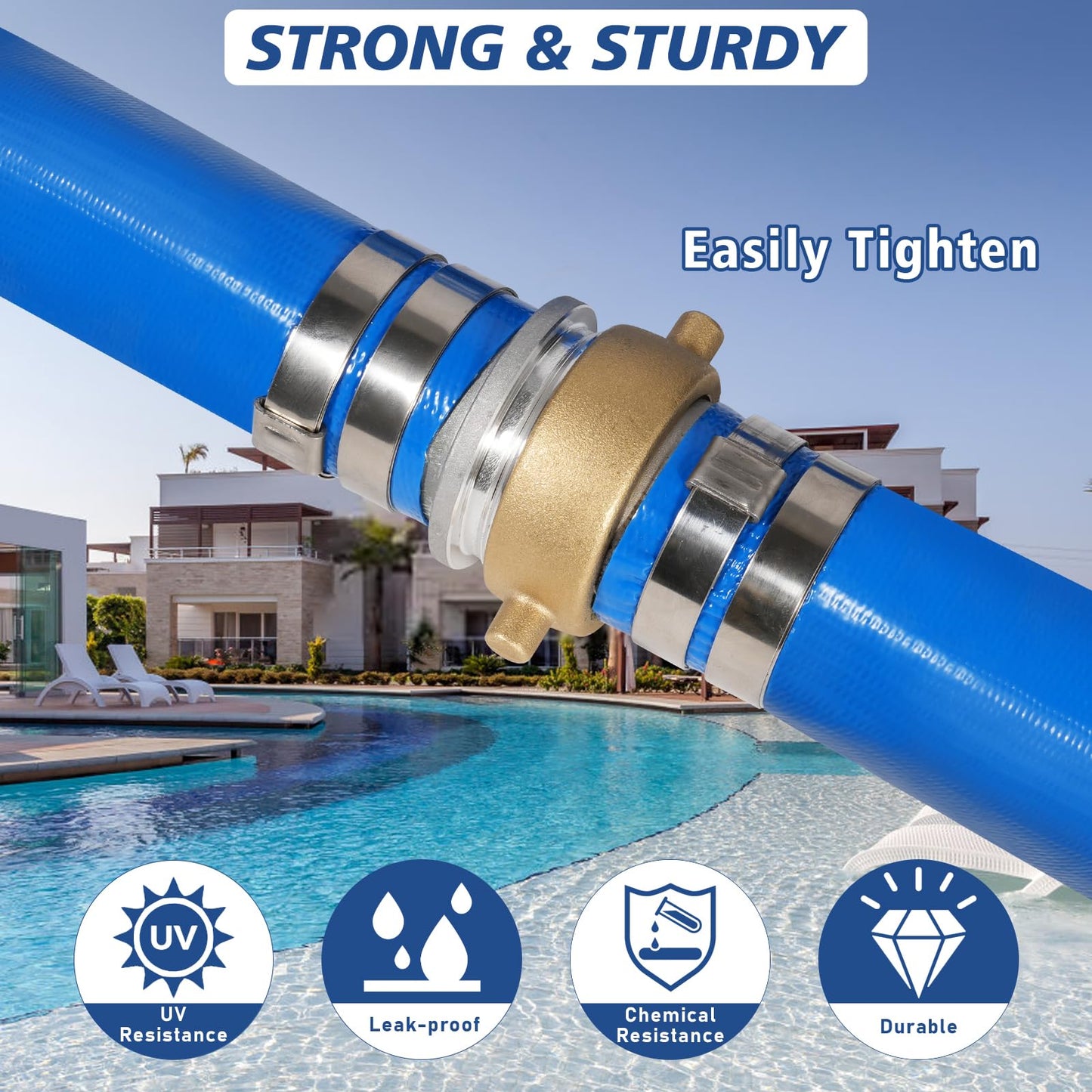 2" x 50 ft Backwash Hose for Swimming Pools, Heavy Duty PVC Lay Flat Water Discharge Hose,Durable Pool Drain Hose with Aluminum Pin Lug Fittings for Pump And Filters