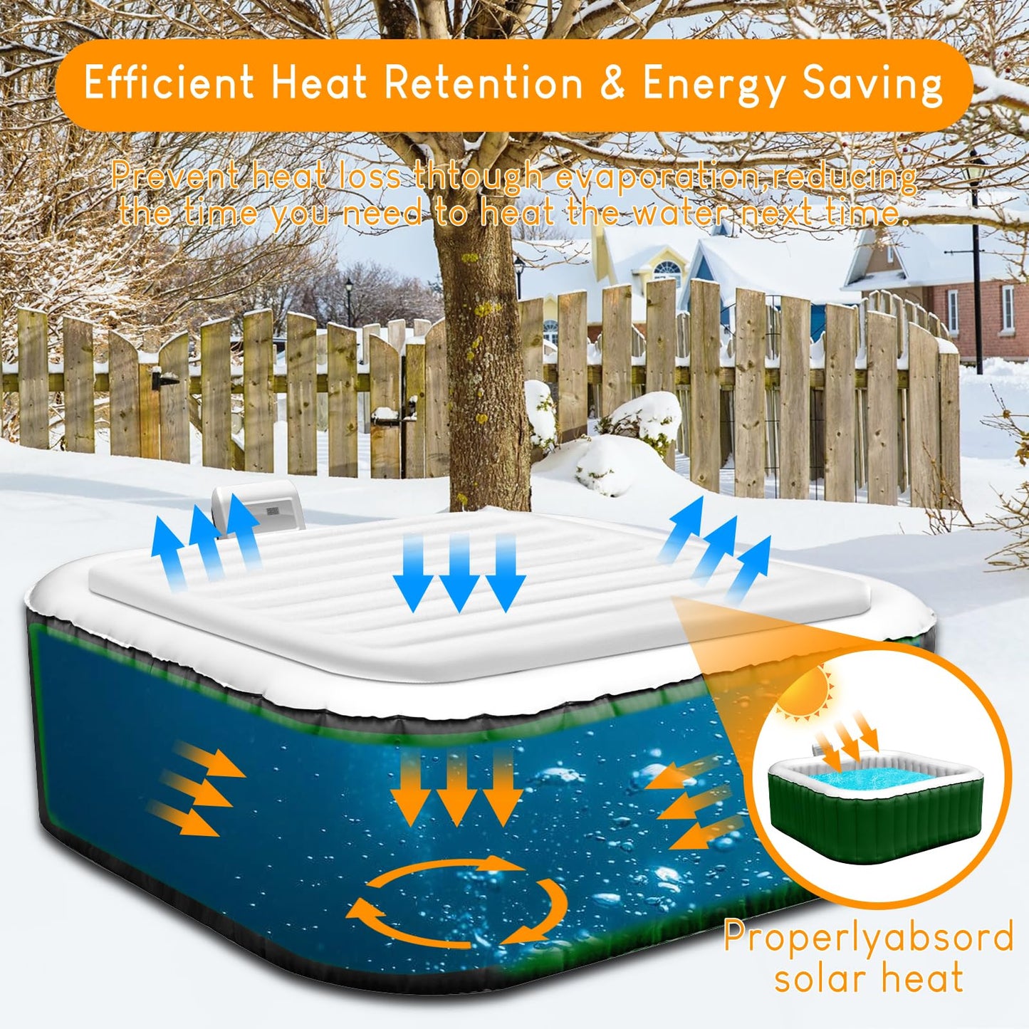 Ketofa Inflatable Hot Tub Cover for Square Hot Tub Spa Cushion Support, Universal 57x57in Inflatable Cover Square Top Lid, Dustproof Rainproof Insulated Energy Saving Lid，Spa Covers for Hot Tub