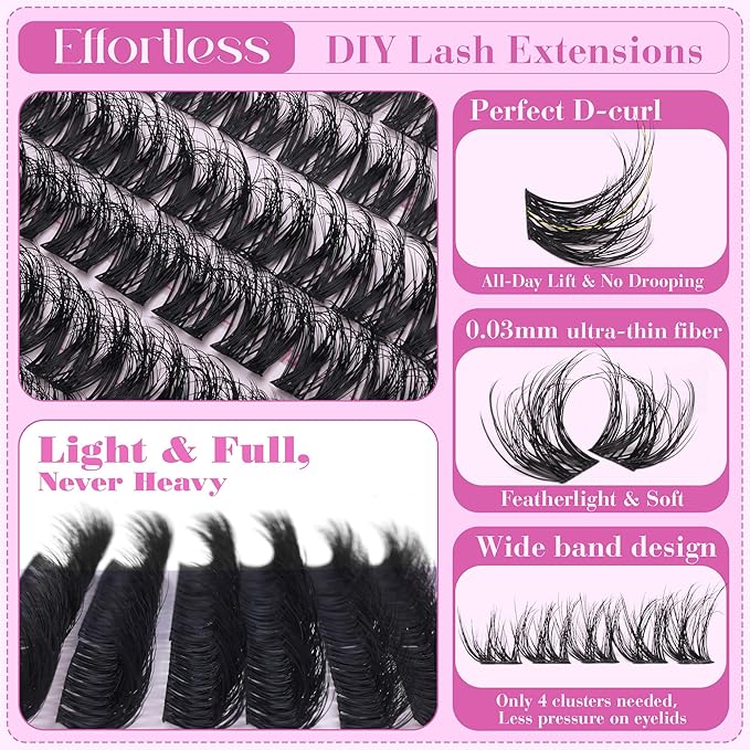 Fluffy Lash Clusters Wispy Eyelash Clusters 10-18MM D-Curl Cluster Eyelash Extensions Natural Lashes Clusters Fluant Cluster Lashes with Soft Thin Band by Pleell