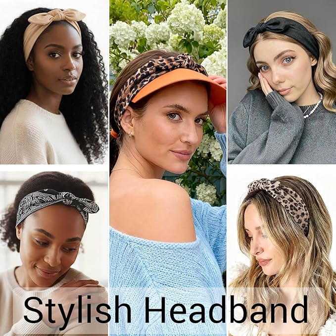DRESHOW 8 Pack Headbands for Women Bow Knotted Hair Band Facial Cloth Rabbit Ears Running Sport Elastic Hair Wrap