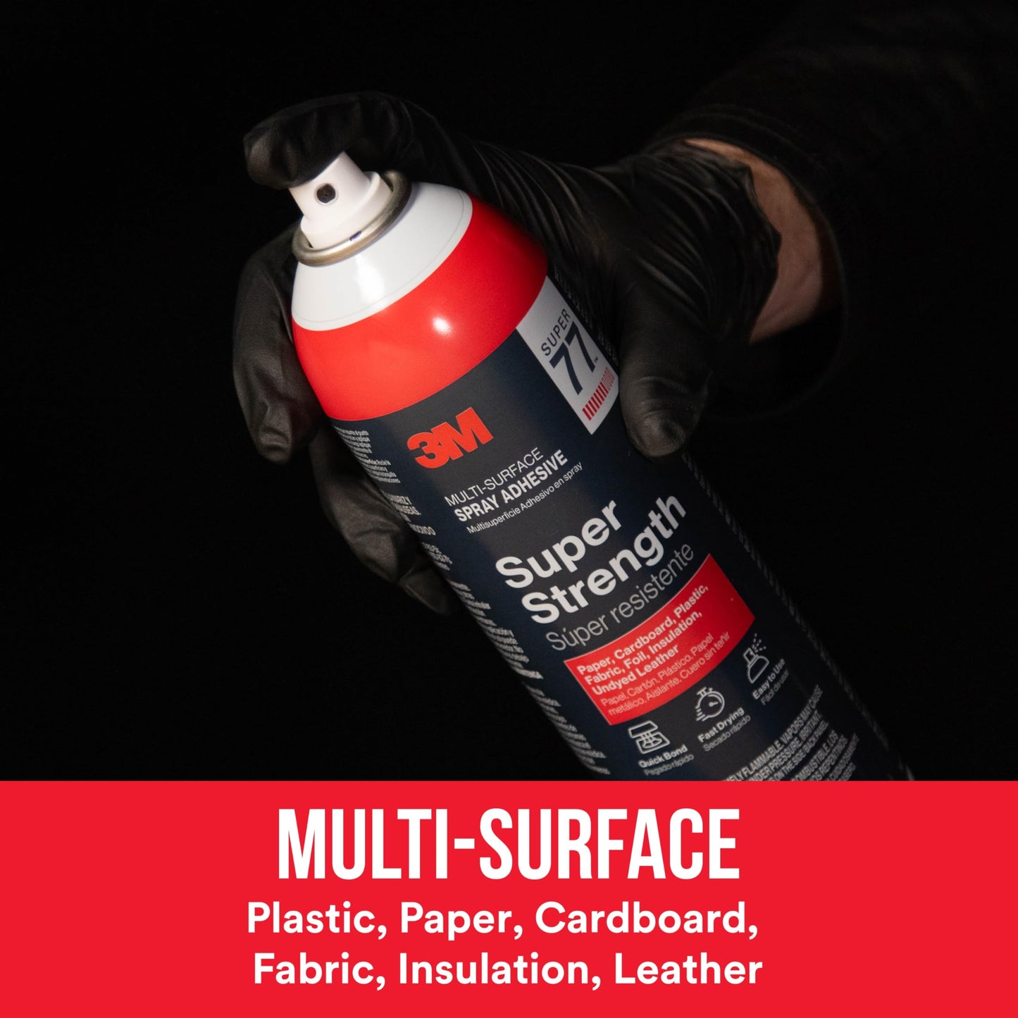 3M Super 77 Multi-Surface Spray Adhesive, 7.35 oz., Low VOC, Quick Bond, Fast Drying, Clear Finish for Foil, Foam, Paper, Metal, Plastic, Fabric, and Cardboard (77-10-NAT), 4-Pack