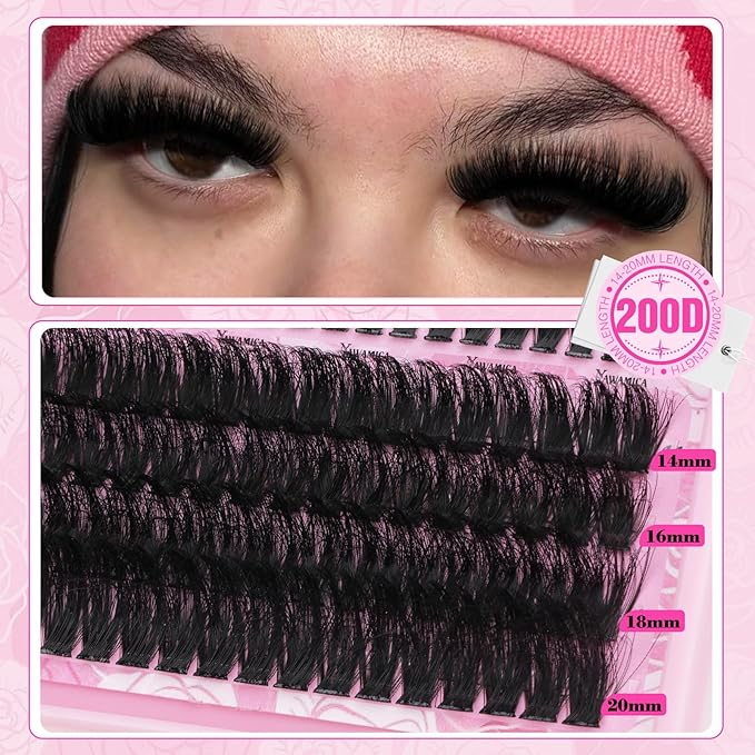 Yawamica Eyelash Clusters Fluffy Cluster Eyelash Extensions 14-20mm Wispy Lash Clusters 100D+150D+200D Mixed Volume Individual Lashes 240pcs Cluster Lash DIY Lash Extension by Self