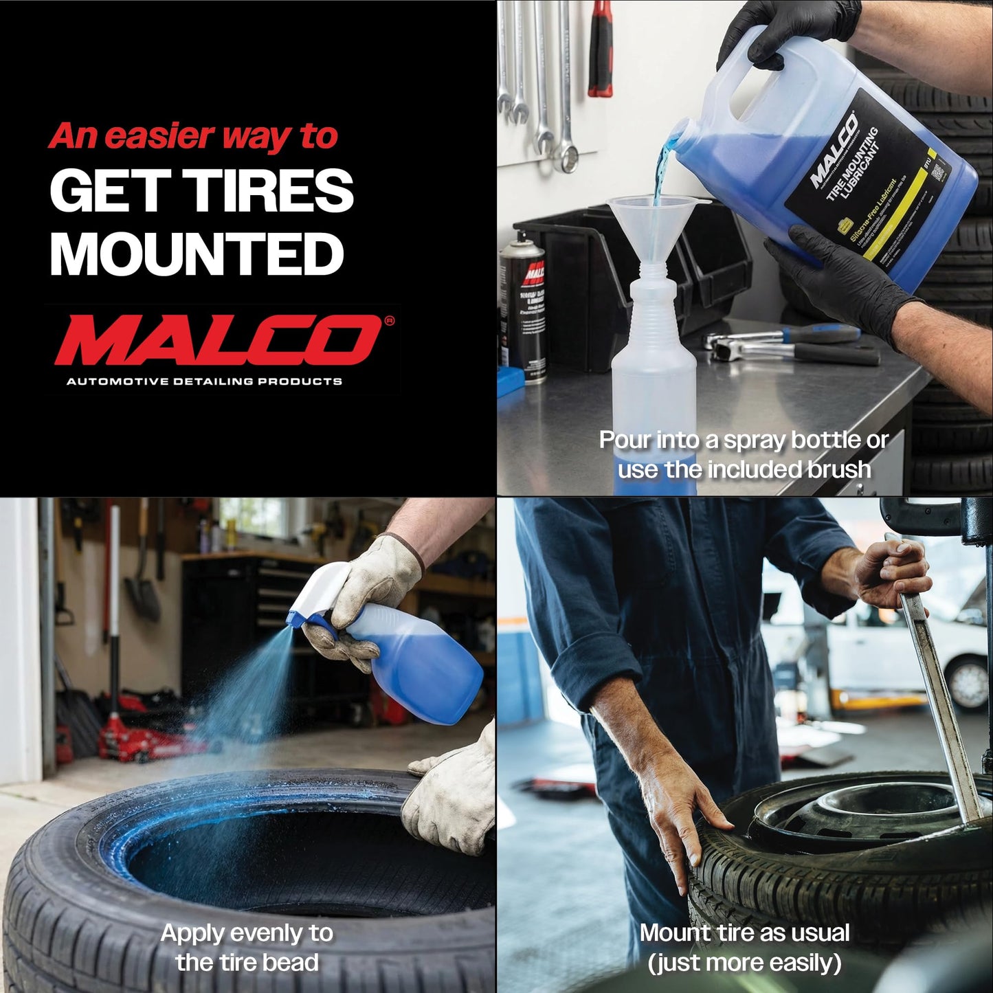 Malco Tire Mounting and Demounting Lubricant with Applicator - Tire Lube for Changing Tires/Improved Bead Seal & Rust Protection for Automotive, Truck, Farm, and Construction Tires