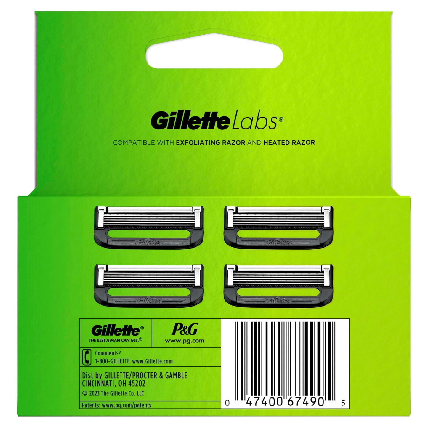 Gillette Labs Mens Razor Blade Refills Compatible with Gillette Labs Razors - 4 Cartridges With Exfoliating Bar