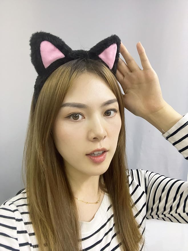 Cat Ears Headband 2Ã¢ÂÂPack Ã¢ÂÂ Plush Fuzzy Headbands for Cosplay, Makeup, Yoga, Spa & Photo Props Ã¢ÂÂ One Size Fits Most