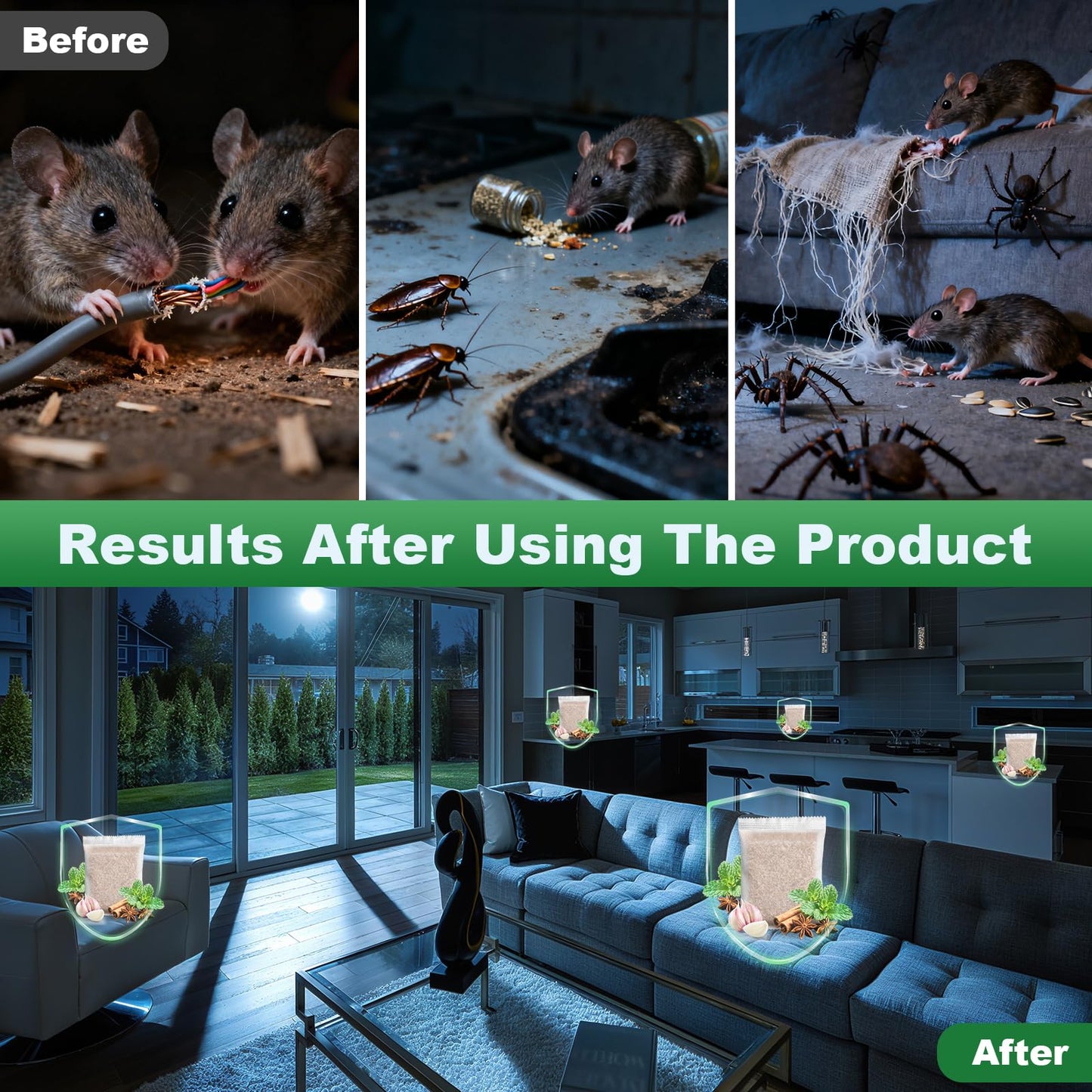 HLISIS 15 Pack Mouse Repellent Pouches, Peppermint Oil Repellent for Mice, Natural Rodent Repellent Pouches Effectively Repels Rodents, Mosquito, Spiders, and Other Pests, Indoor & Outdoor Use