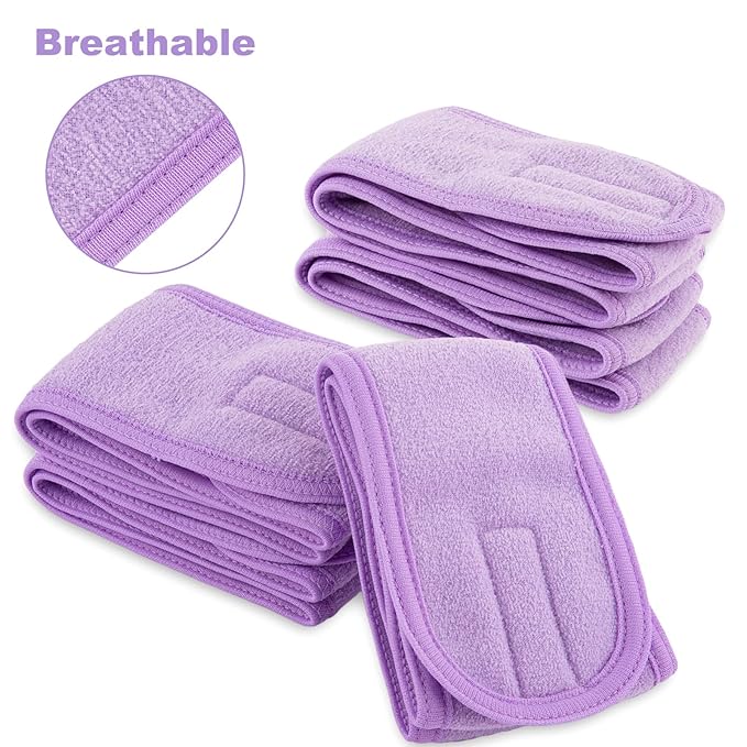 Whaline Spa Facial Headband 4 Packs Head Wrap Terry Cloth Headband Adjustable Stretch Towel for Bath, Makeup and Sport (Light Purple)
