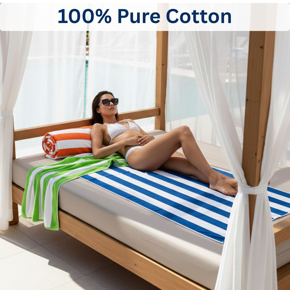 BolBom*S Beach Towels 6 Pack Large 30x60-100% Cotton Beach & Pool Towels Bulk Cabana Stripe - Quick Dry Bath Towel Set for Swim, Beach Essentials, Bathroom, Hot Tub, Yoga, Hotel & Airbnb Guests