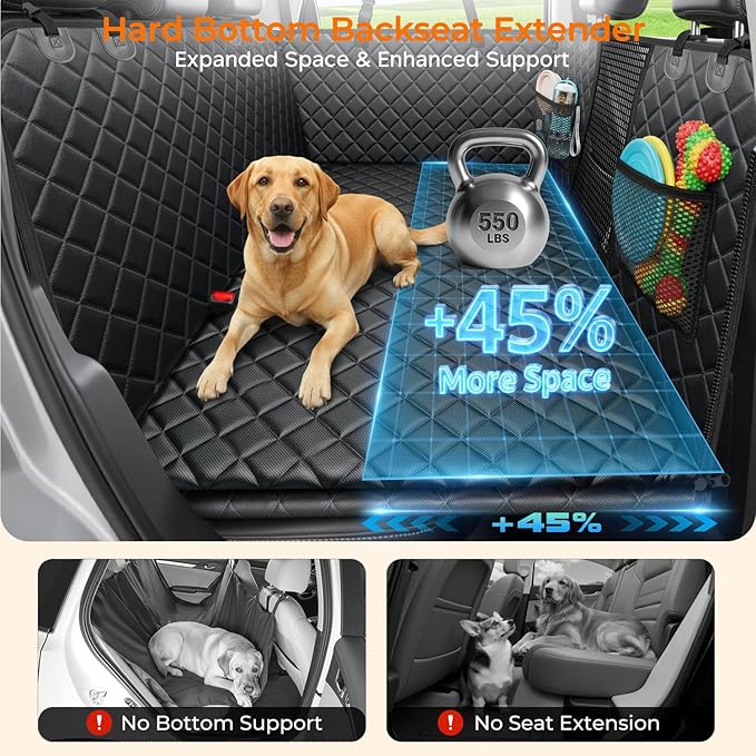 URPOWER XL Dog Back Seat Extender for Crew Cab Truck, Hard Bottom Dog Car Seat Cover Holds 550lbs Waterproof Dogs Car Hammock Pet Backseat, Pet Truck Accessories for F150 / RAM 1500/ Tundra Crew Cab