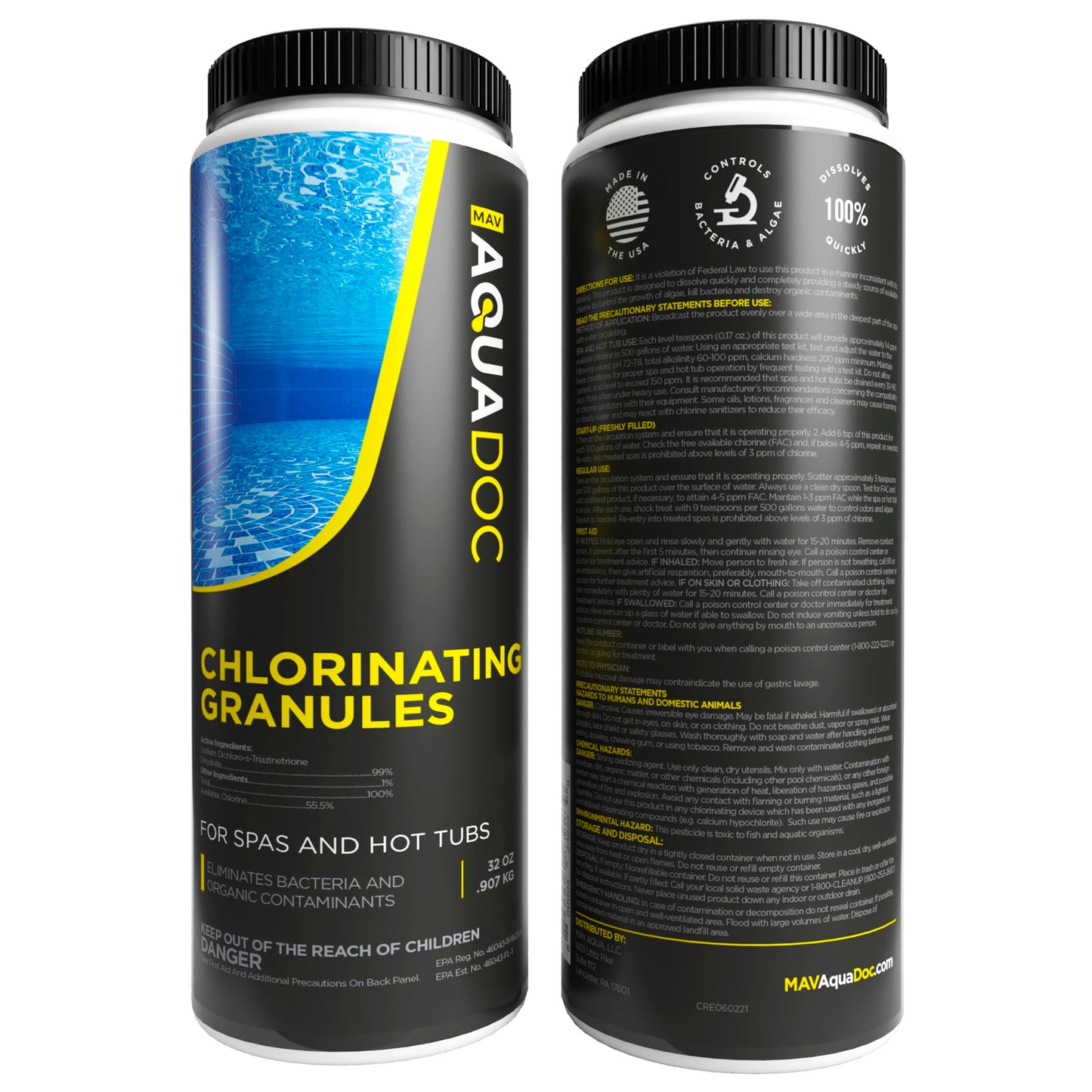 Spa Chlorine for Hot Tub Sanitizer 2lb (2 Pack) - Quick Dissolving Hot Tub Chlorine Granules, Spa Chemicals Made in the USA - AquaDoc