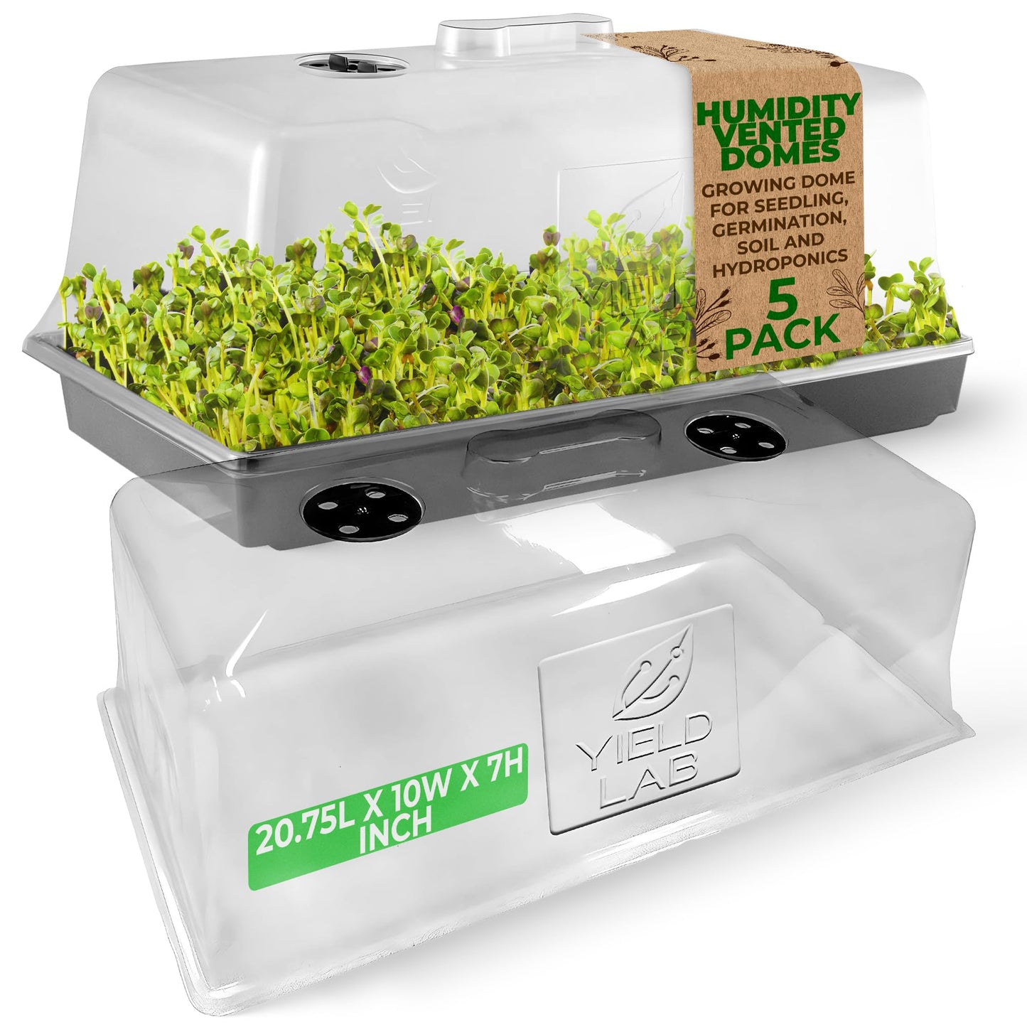 Yield Lab 7 Inch Propagation Dome - 5 Pack Humidity Vented Domes – Plant Growing Dome for Seedling, Germination, Soil & Hydroponic Horticulture