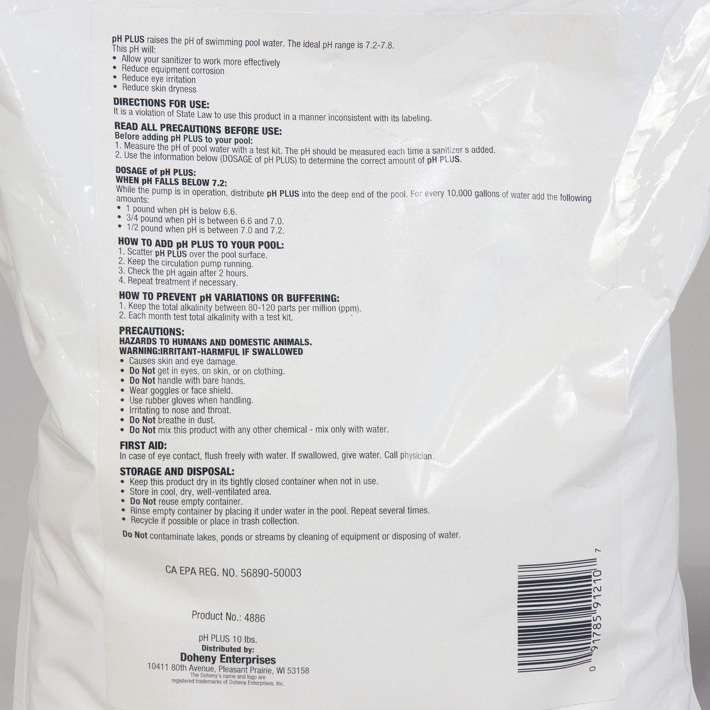 Doheny's pH Plus | Raise Your Swimming Pool pH Level | Made in USA | Pro-Grade Granular Soda Ash (Sodium Carbonate) | Proper pH Levels Protect Equipment & Prevent Eye and Skin Irritation | 10 LB