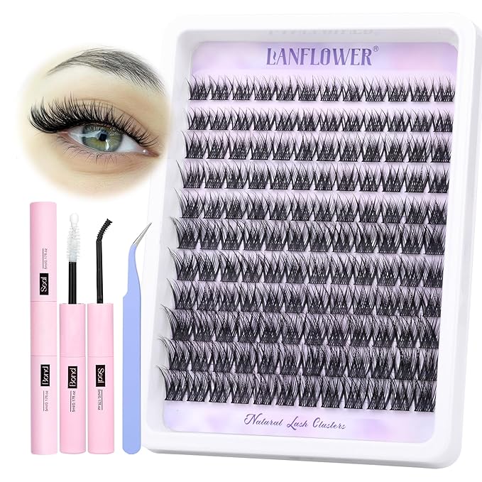 Lash Extension Kit Natural Lash Clusters Kit Waterproof Eyelash Extension Kit Wispy Lash Clusters C Curved Cluster Eyelash Extensions Kit 10-16 mm Individual Lashes by Lanflower