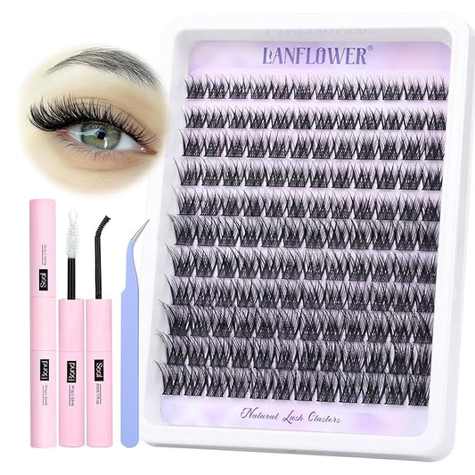 Lash Extension Kit Natural Lash Clusters Kit Waterproof Eyelash Extension Kit Wispy Lash Clusters C Curved Cluster Eyelash Extensions Kit 10-16 mm Individual Lashes by Lanflower