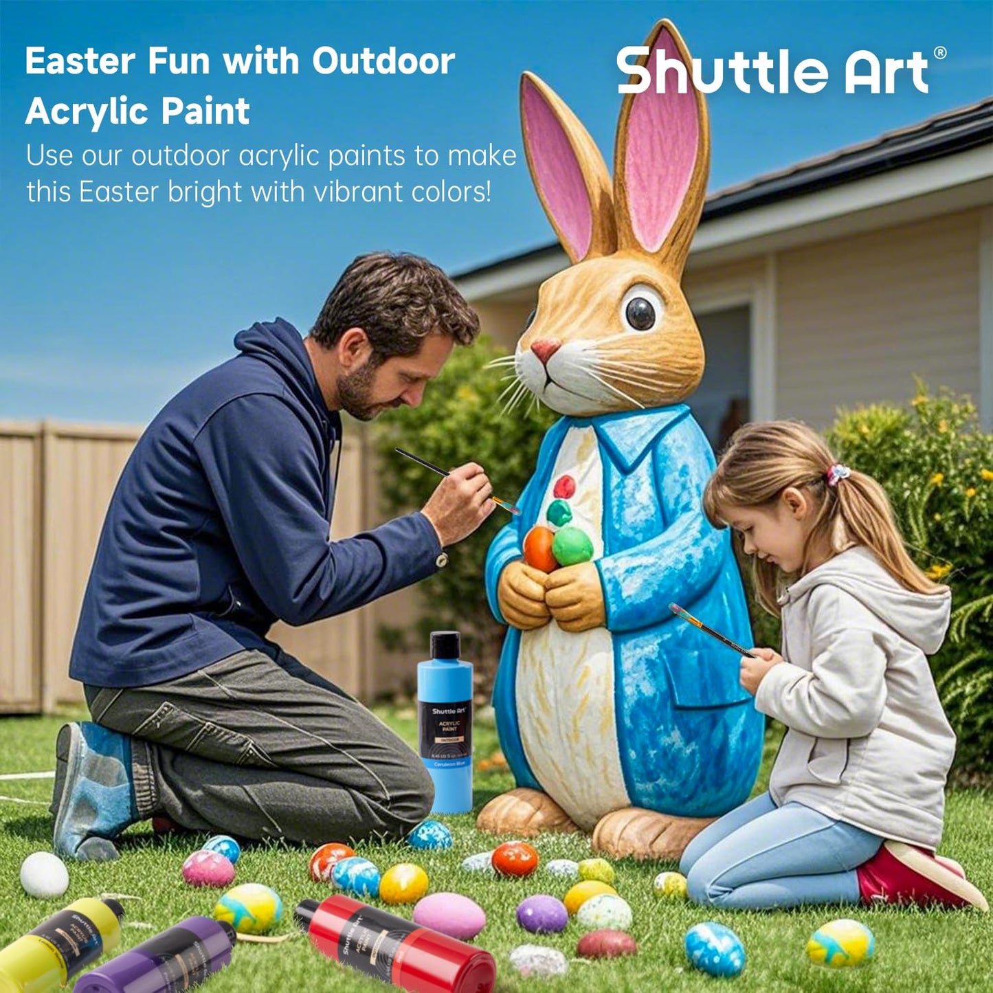 Shuttle Art Outdoor Acrylic Paint Set, 12 Colors Waterproof Paint, 8.45oz/250ml Large Bottles, Rich Pigmented Bulk Painting Supplies for Artists, Beginners on Rocks, Wood, Wall, Crafts, Garden Statues