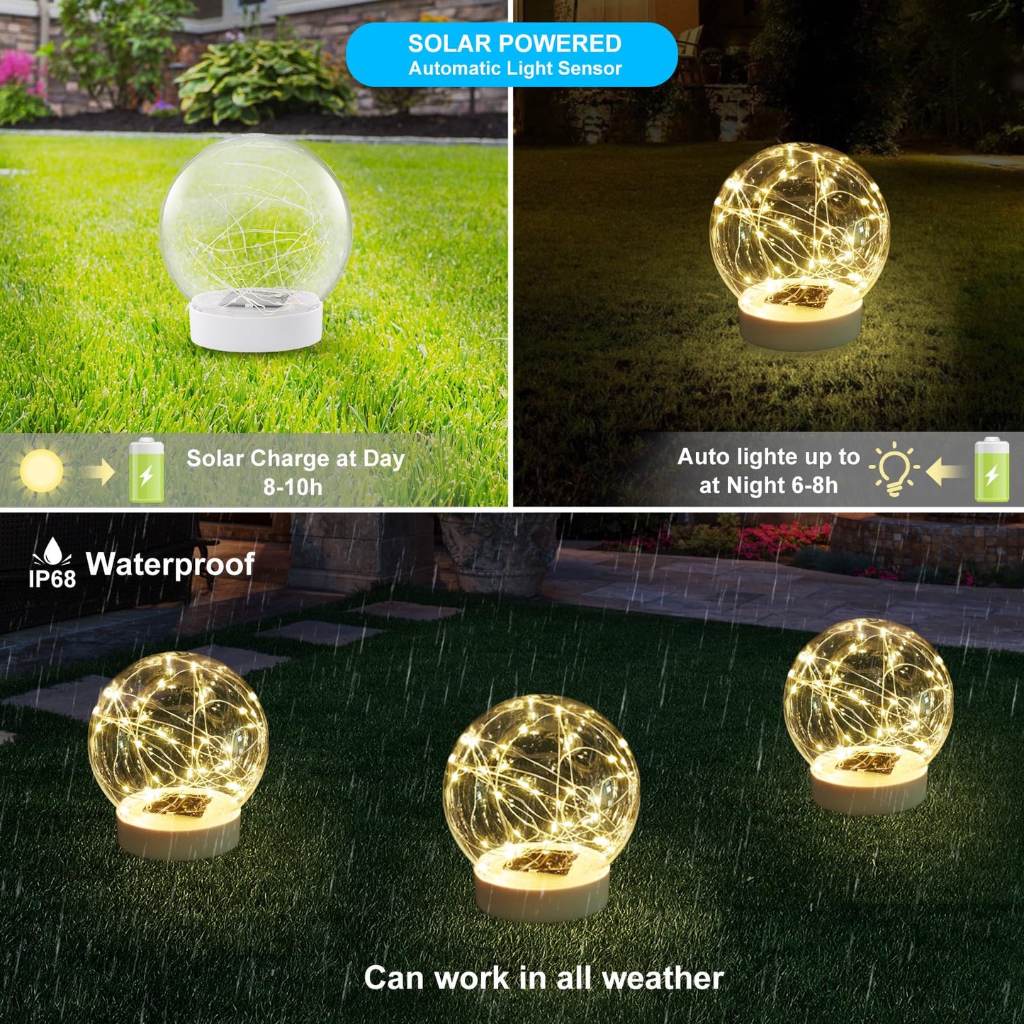 LENONE Floating Pool Lights Solar Powered, 6.5 Inch Warm White Light Up Solar Pool Lights That Float, Updated Waterproof Floating Pool Balls for Patio Party Decor(2 Piece)