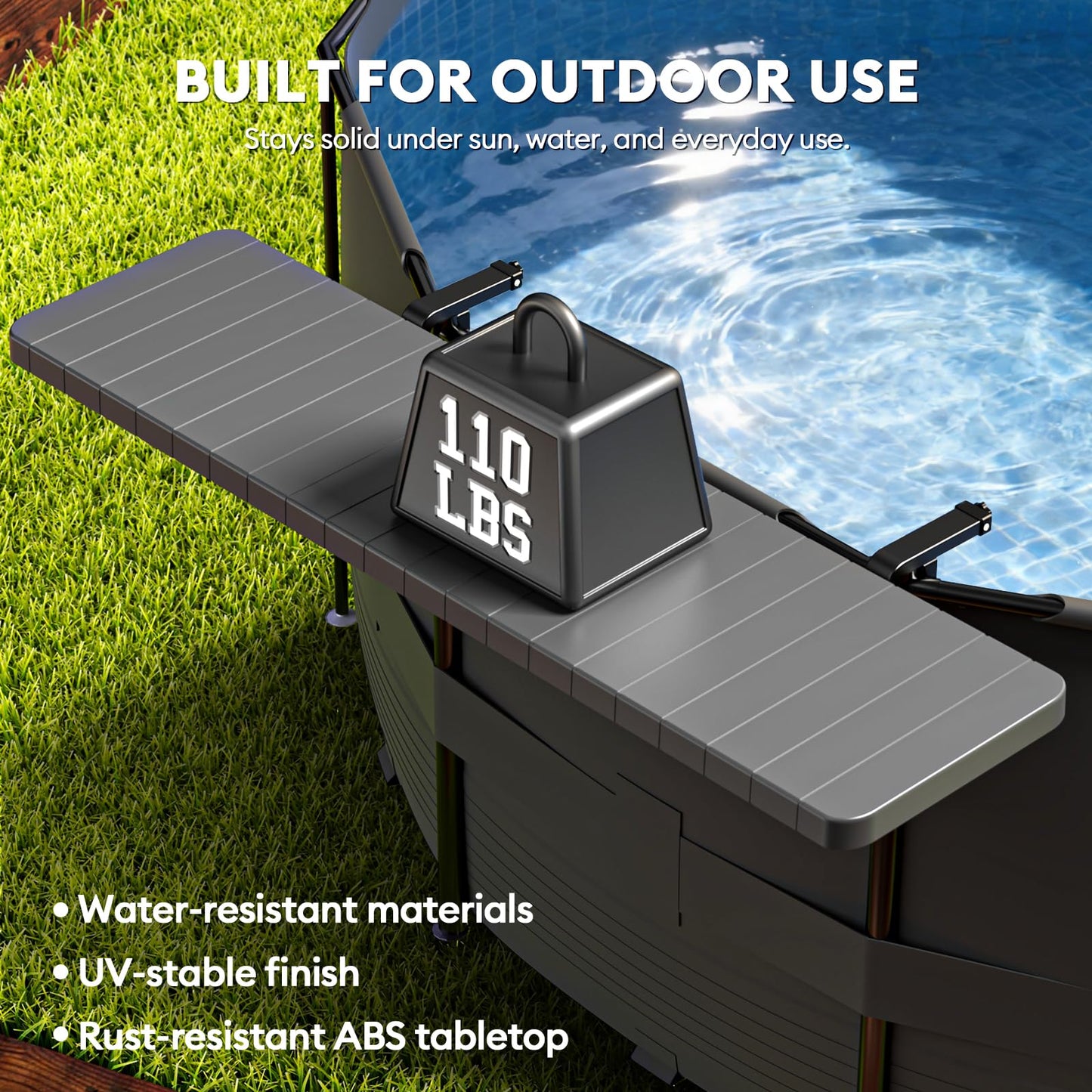 Hyperzoo Pool Bar for Above Ground Pools, Stable Poolside Drink & Snack Table Supports Up to 110 lbs, Rust-Free ABS Poolside Bar Fits ≤4.4” Rails for Framed Round & Oval Pools, Ideal for Pool Parties