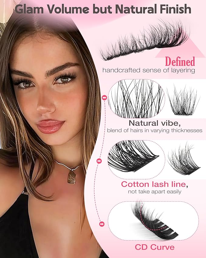 Goddvenus Wispy Lash Clusters Natural Eyelashes Cluster Fluffy Lashes Clusters CD Curl Cluster Eyelash Extensions DIY Individual Lashes Extension (10-16mm 132pcs)