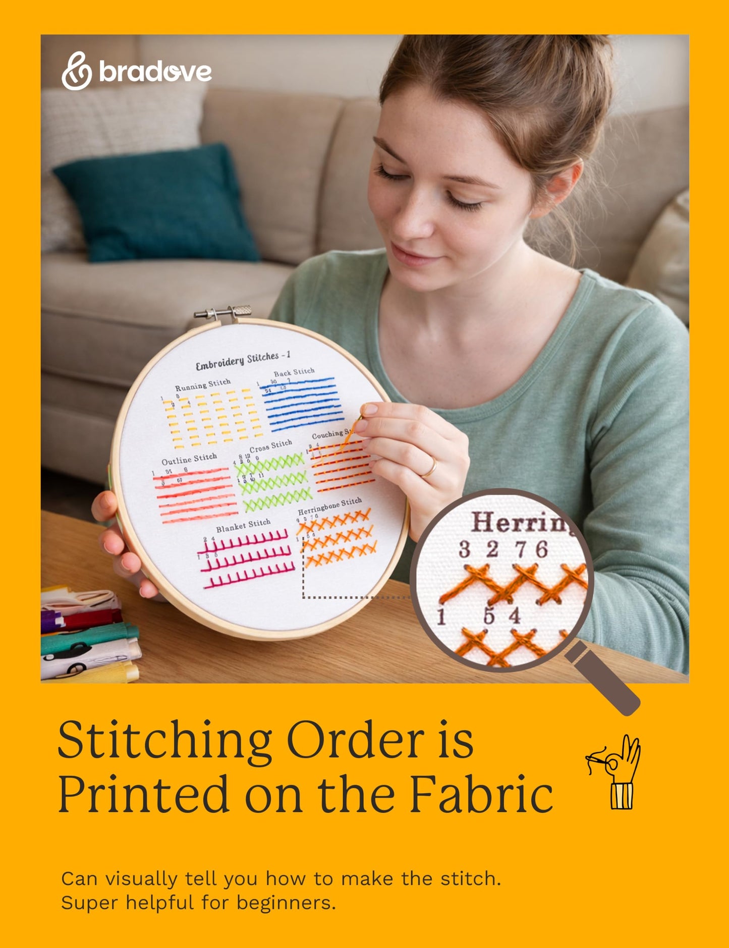 Bradove Classic Embroidery Stitches Practice Kit, Embroidery Kit for Beginners, Beginner Embroidery Kit for Adults, Hand Embroidery Kit for Kids, Stitches Kit