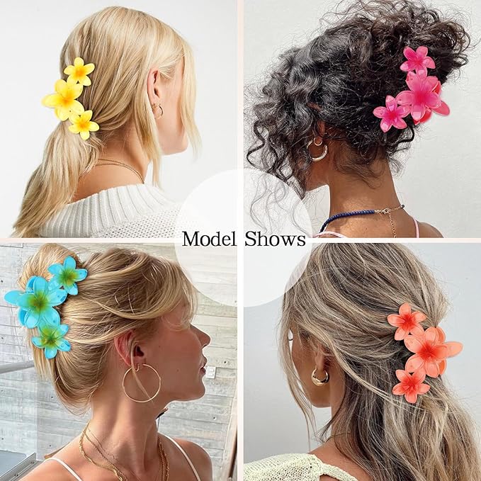 ANBALA 4PCS Hair Clips Flower Hair Clips Large Hawaii Flower Clip for Women Girls (Colorful)