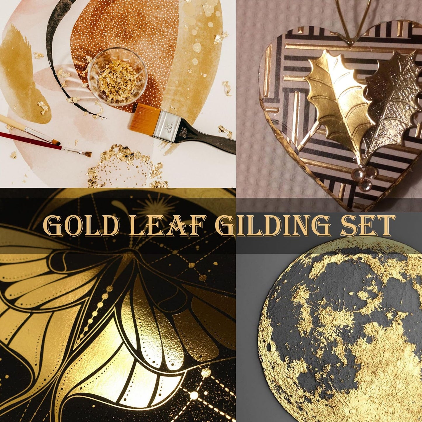 Wadities Gold Leaf Gilding Adhesive Set, 100ml Water Based Glue and 100ml Varnish, Gold Leaf Sheets 100 pcs, 2 Brushes, for Craft, Painting and Arts